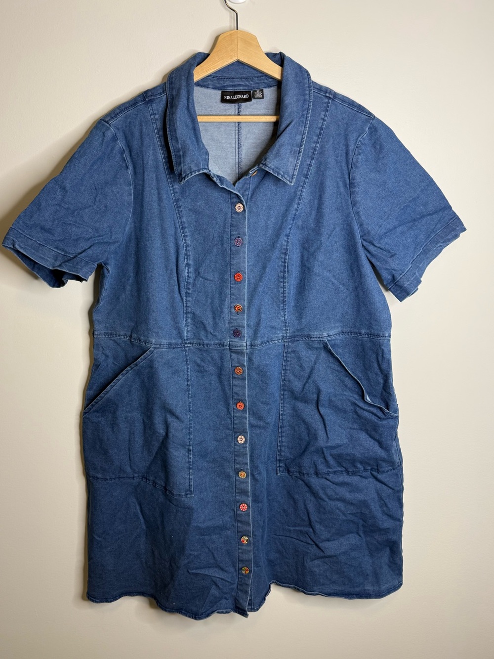 Nina Leonard Indigo Denim Button-Front Midi Dress size 2x